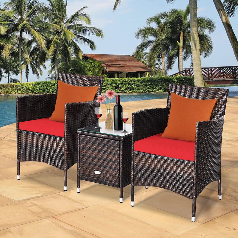 Winston Porter 3pcs Patio Outdoor Rattan Furniture Set W/ Cushioned Chairs Coffee Table Wayfair.ca
